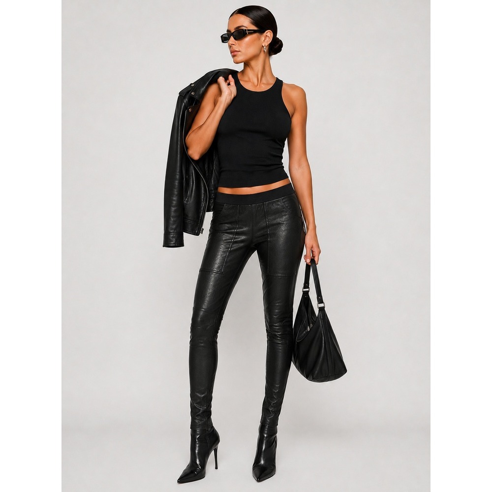Rick Owens Lamb Leather Tecuatl SS20 Black Cotton Leggings Pants 2 XS